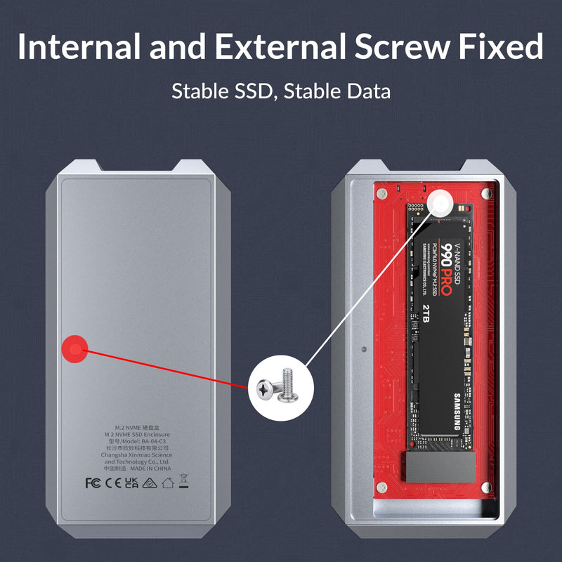 NVME Enclosure 40 Gbps ['Tough Guy' Quality] M.2 Enclosure Compatible with Thunderbolt 3/4&USB4, Screw Fixed Solid Aluminium Alloy SETMSPACE SSD Enclosure with USBC/A Cable for M-Key PCIe NVME 2280