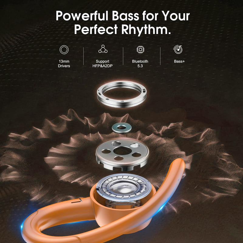 Wireless Earbuds with Earhook, 48H Deep Bass/ENC Mic Ear Bud Pumpkin Orange | Wireless Earphone with LED Display, Bluetooth 5.3 Headphones In Ear, IPX7 Waterproof Over Ear Buds for Running/Workout
