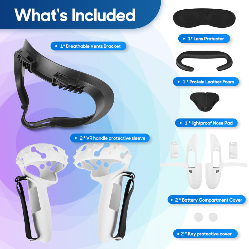 Extended Batteries Openning Grips Plus VR Facial Interface Braket with Face pad Cushion replacement for Oculus Meta Quest 2 Removable Facial Interface Frame Foam Face Covers Replacement VR Accessories Frame with Battery Opening Controller Protector