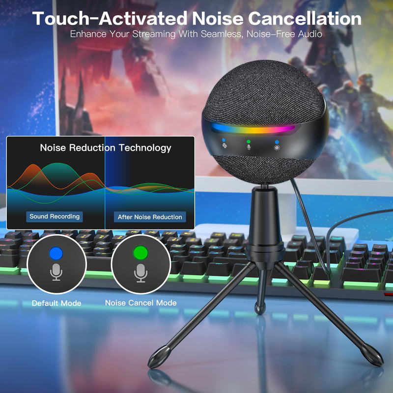 [AUSTRALIA] - ZealSound RGB USB Microphone for iPhone/PC,Mic for Phone,ASMR,Gaming,Noise Cancel Microphones with Touch Mute/Echo/Volume Gain,Real Time Monitor,Podcast,Zoom YouTube Discord Twitch Video 