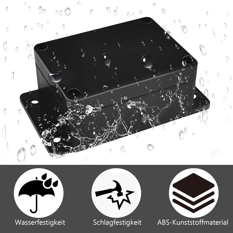Celepoir Junction Box, Black, Waterproof IP65, Junction Box Waterproof with 8 Cable Glands, Small Junction Box with Fixed Ear, Wet Room Distribution Box for Electronics, 100 x 68 x 50 mm, Pack of 2