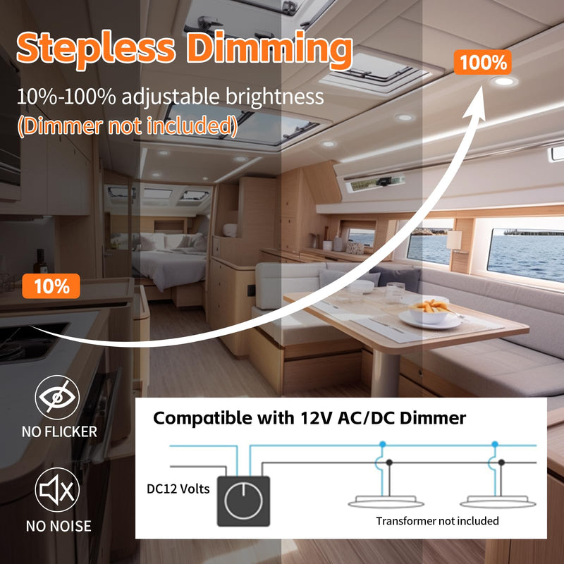YindaLux Recessed Spotlight LED 12 V 4000 K Neutral White LED Spot Dimmable 3 W Recessed Spotlights 55-58 mm Hole Size Recessed Lights for Caravans Kitchen Wardrobe Aluminium Chrome Set of 3 4000K 3 Stück