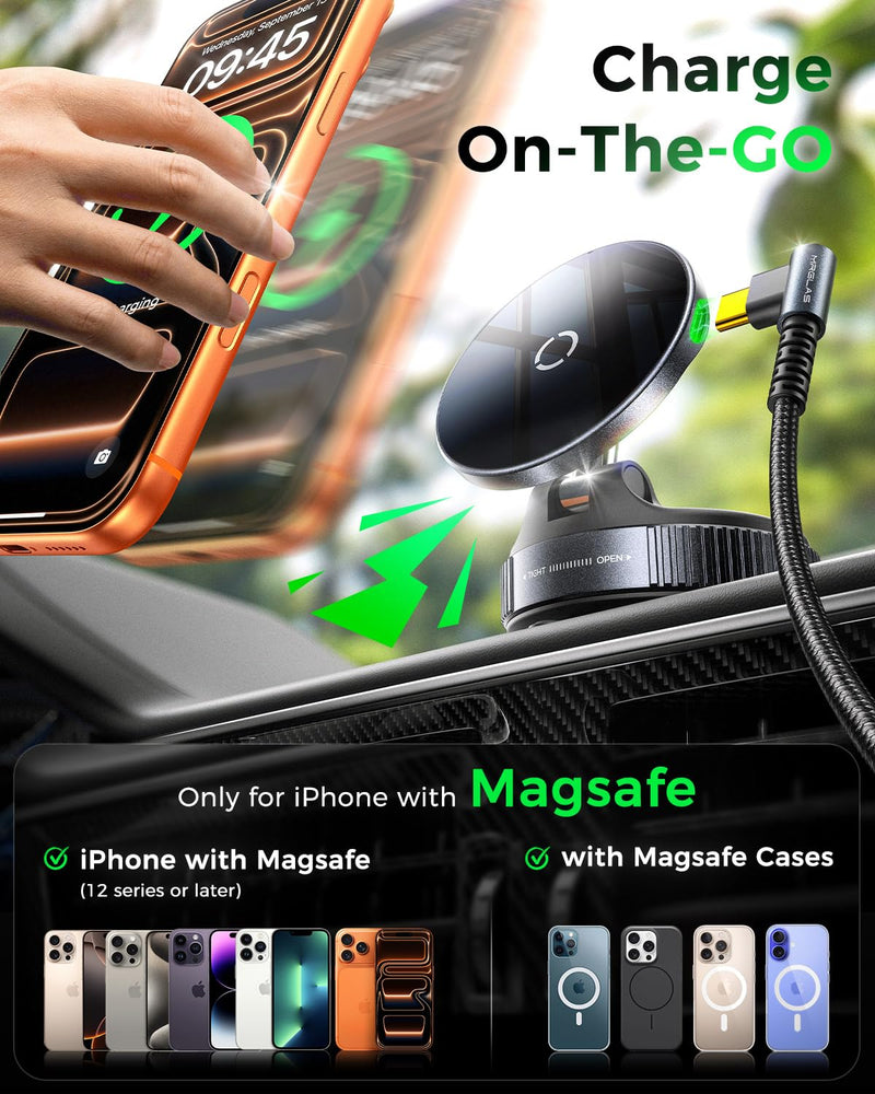 【Upgraded】for iPhone Magsafe Car Mount Charger, 15W Fast Wireless Charge | [109LBS Suction, 2800gf Magnetic Power], Magnetic Wireless Car Charger, Car Phone Holder for iPhone 17/16/15/14/13/12 Pro Max black