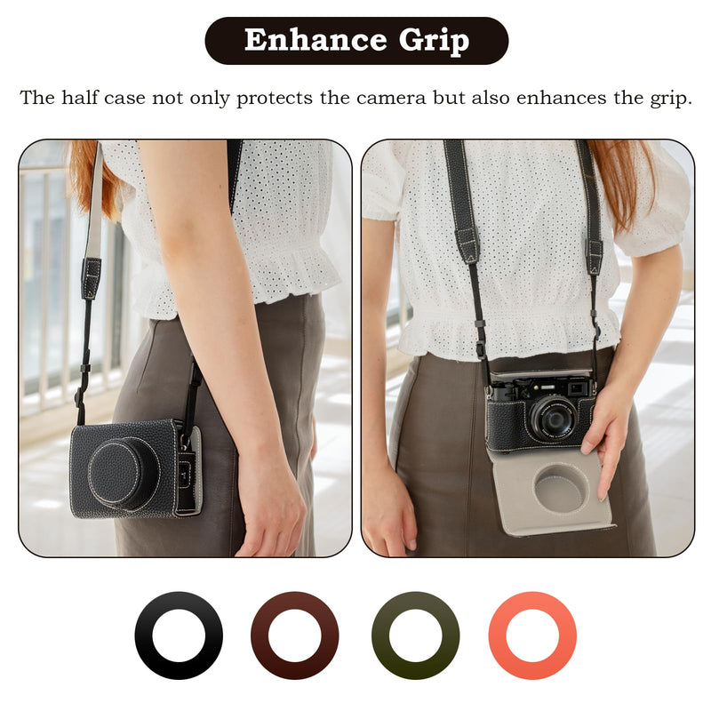 X100VI Case,Camera Half Case for X100VI,PU Leather Camera Case Compatible with X100VI Digital Camera with camera strap - Black