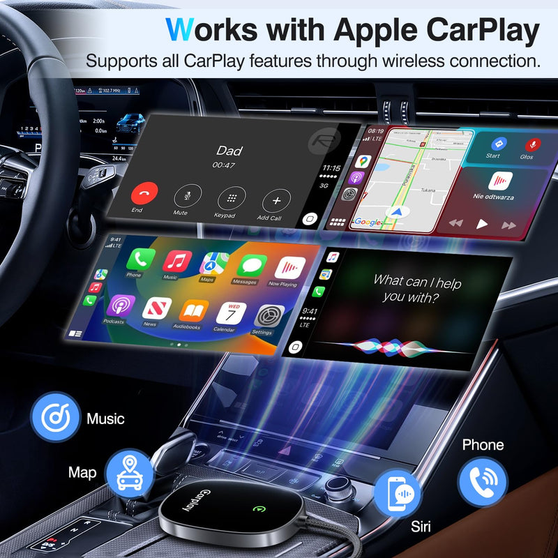 Wireless CarPlay Adapter 2025 Upgraded, Converts Factory Wired CarPlay to Wireless, Plug and Play Car Play Wireless Adapter, Compatible with iPhone Multi-User Seamless Connection Black