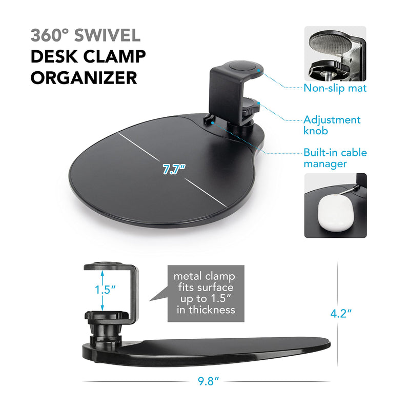 EHO Under-Desk Mouse Platform/Clip on Mouse Pad Rotating 360 Degree, Ergonomic Mouse Tray Attachment, Office Mouse Pad, Slide Out Mouse Tray (Black), Suitable for 1.5" (3.81 cm) Thickness Desk Black
