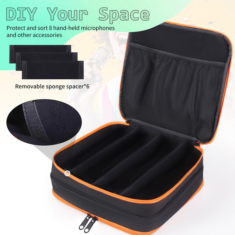 Microphone Case,Wireless Microphone Bag,Portable Storage Case,8 Slots Mic Carrying Box Bags-Travel Adjustable Foam Box,Fits Singing,Karaoke,Party(Bag Only)