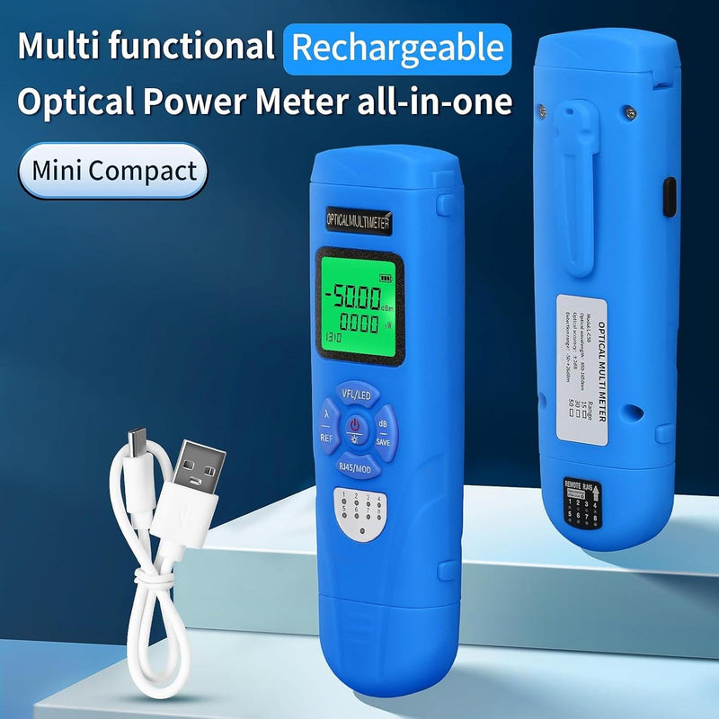 [AUSTRALIA] - Rechargeable Fiber Light Power Meter L-C50 (-50~+26dBm) Mini Fiber Optic Tester SC/FC/ST/LC Interface, Built-in Visual Fault Locator and RJ45tester with 1 FC-LC Adapter blue L-C50 15 