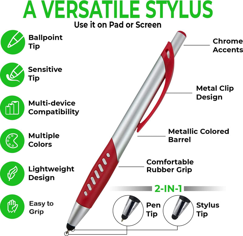 2 in 1 Capacitive Stylus & Ballpoint Pen Comfort Grip for Any Touchscreen Device, iPad, iPhone 6,6 Plus, iPod, Android, Galaxy, Dell, Note, Samsung (Silver-5 Pack) 5 Pack Silver
