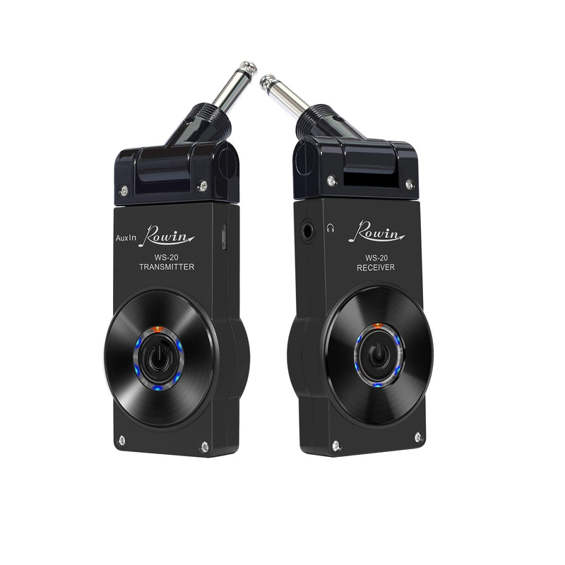 Rowin 2.4G Guitar Wireless System Transmitter Receiver for Electric Guitar Bass Violin with Rechargable Battery, USB Cable (Full Black) Full Black
