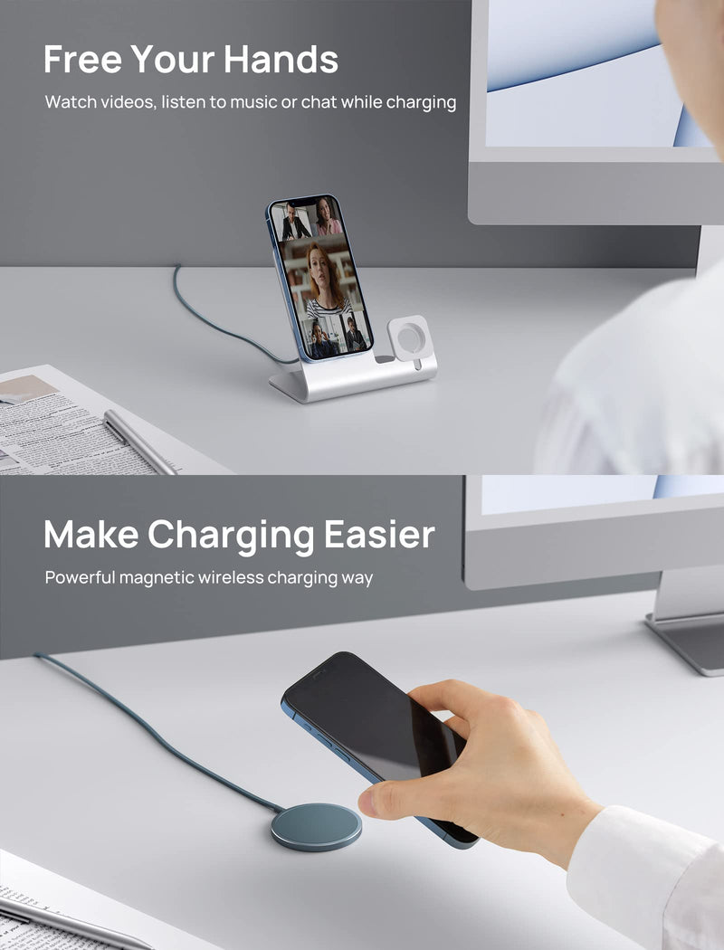 JSAUX Magnetic Wireless Charger Compatible with MagSafe Charger/iPhone 15/15 Pro/15 Plus/15 Pro Max/14/14 Pro/14 Plus/14 Pro Max/13/13 Pro/13 Pro Max/12, Wireless Charging Pad, Mag Charger (Blue) Blue Basic