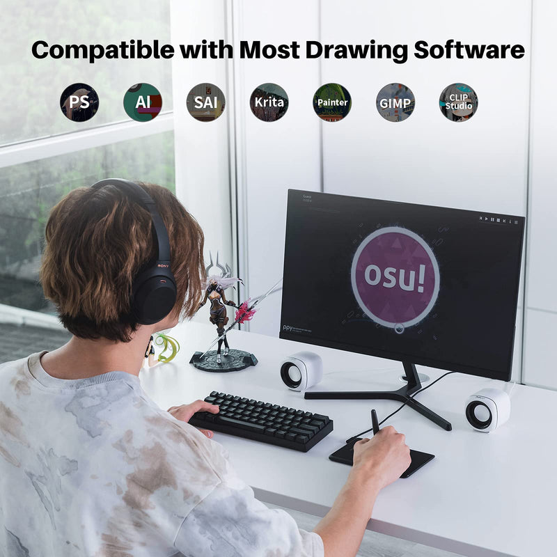 HUION H420X OSU Tablet Graphic Drawing Tablet with 8192 Levels Pressure Battery-free Stylus, 4.17x2.6 inch Digital Drawing Tablet Compatible with Window/Mac/Linux/Android for OSU Game, Online Teaching