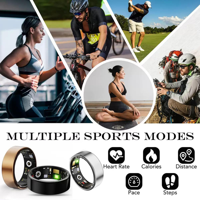 Smart Ring Health & Fitness for Men & Women-Tracker Sleep, Heart Rate & SpO₂ Monitoring, Stress & Activity,Women’s Health Support Long Lasting Battery Sleep Ring, Waterproof,No APP Fee(Gold, 7)