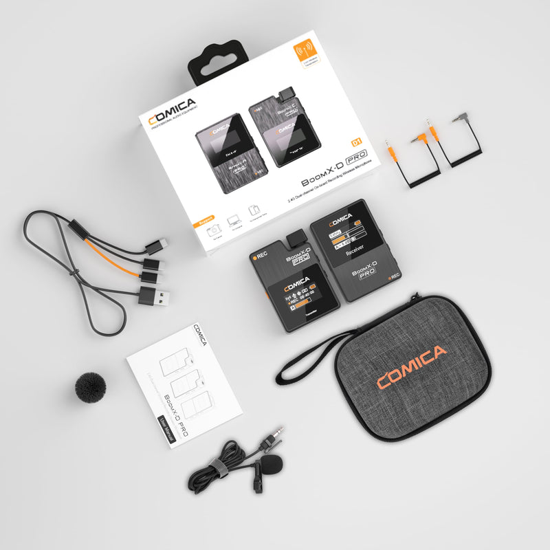 COMICA BoomX-D1 PRO Wireless Lavalier Microphone, 16GB Storage, Safety Audio Track, Noise Cancellation, 328' Range, Wireless Lav Mic for iPhone, Android, PC Interviews, Vlogs, Live-Streaming(1TX+1RX) 1TX +1RX