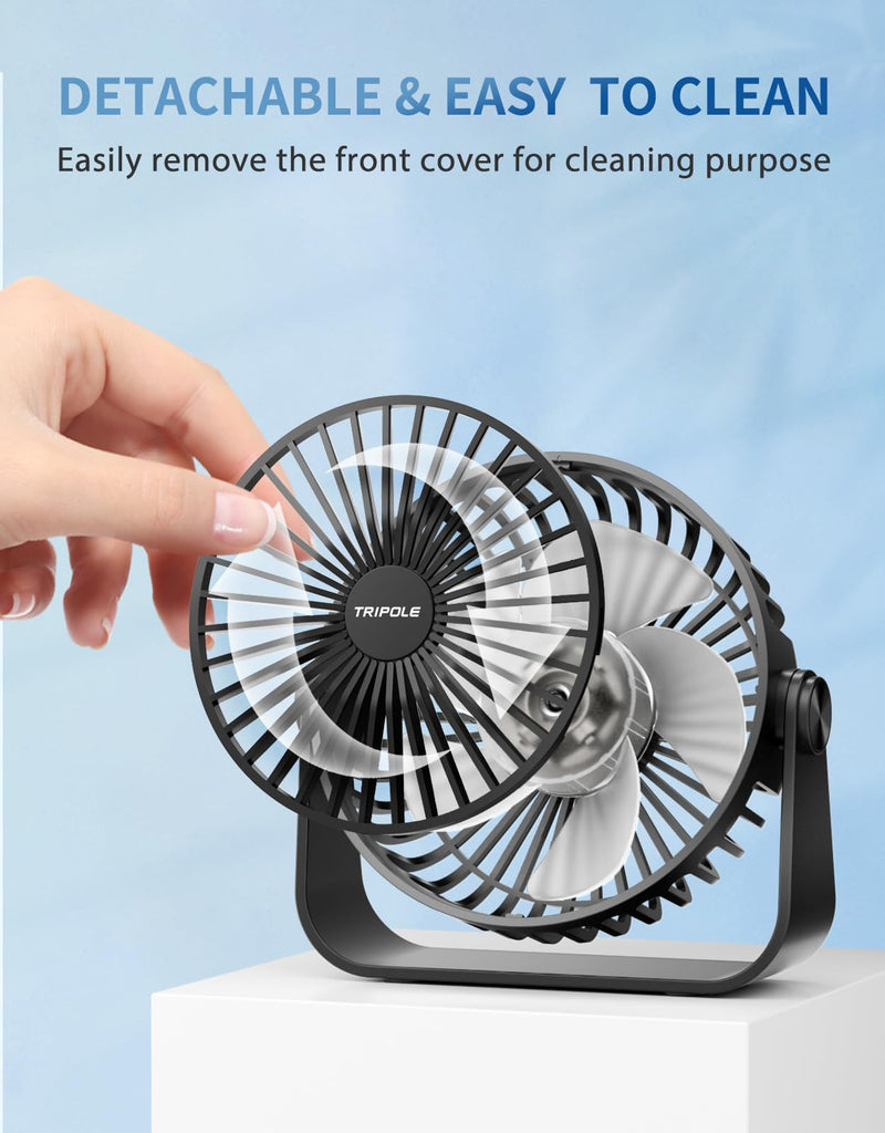 TriPole USB Desk Fan 4.5 Inches Portable Mini Fan Powerful 3 Speeds Wind Personal Desktop Fan with 360° Head Rotation for Home Office Car Indoor Outdoor Black