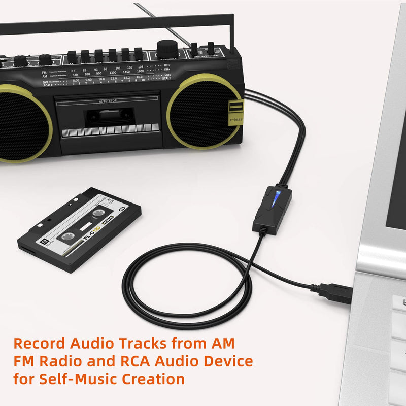 DriverGenius AV202-B USB-C Audio Capture Grabber Card Device, with LED Indicator, Analog Cassette to Digital MP3 Converter, Compatible for Windows 11 and macOS