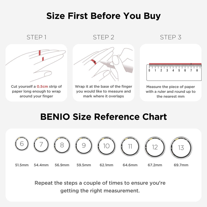 BENIO Gen2 Smart Ring for Women Men Sleep Health Fitness Tracker | 26 Upgr, 5ATM Waterproof, Step/Sleep/Blood Oxygen/Heart Rate Tracker, No Subscription, with iOS and Android Sliver 9#