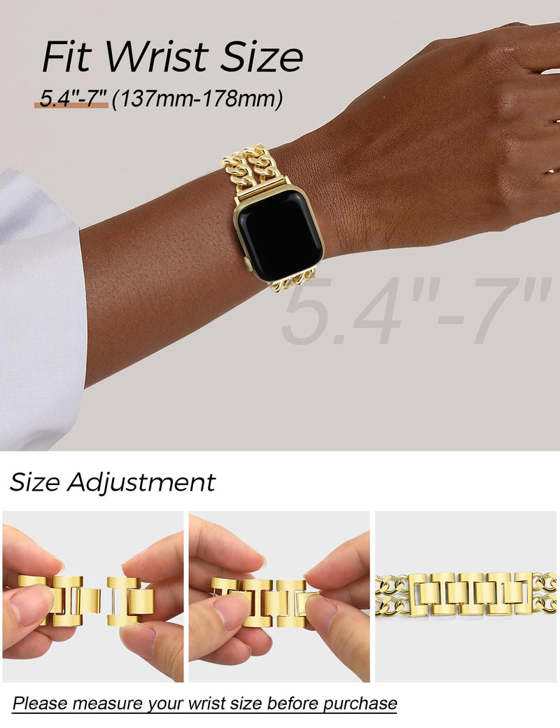 JR.DM Gold Double Chain Band Trangle Stainless Steel Watch Band Bundle Compatible with Apple Watch 38mm 40mm 41mm 42mm 44mm 46mm 45mm 49mm for iWatch Series 11/10/9/8/7/6/5/4/3/2/1/SE/Ultra