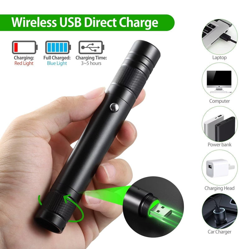 Laser Pointer High Power Rechargeable Lazer Pointer, Laser Pen with Long Range Adjustable Focus with Star Cap, Laser Pointer Pen Suitable for Outdoor, Astronomy, Cats Dogs (Green)