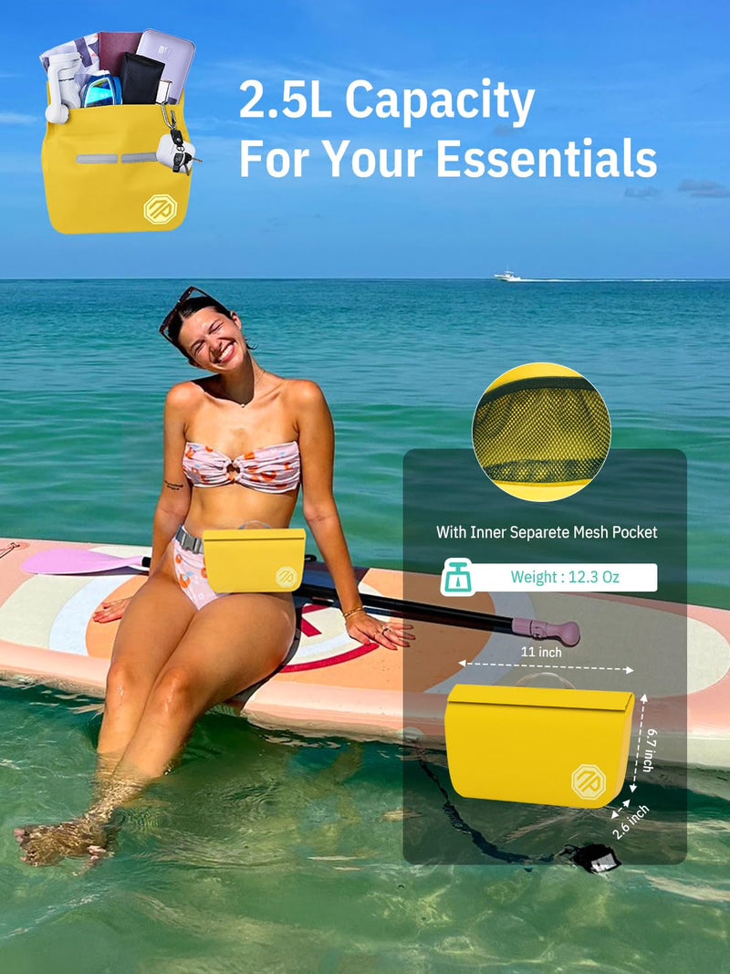 niphean IPX7 Waterproof Fanny Pack, Magnetic One-Hand Closure Dry Bag | Durable Waterproof Bag, for Kayaking, Paddle Boarding, Beach Cruise Essentials, 2.5L/7.5L Phone Pouch Dry Bags for Men Women Yellow