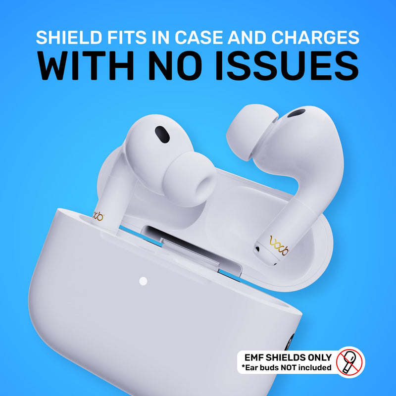 EMF Shield Sticker for AirPods 2nd/3rd/4th Gen, 2-Pack | FCC Lab-Tested, USA Patented, Short Stem Airpods, 5G Wireless Devices, WAVEBLOCK SHORT STEM AIRPODS - WHITE 2 Pair