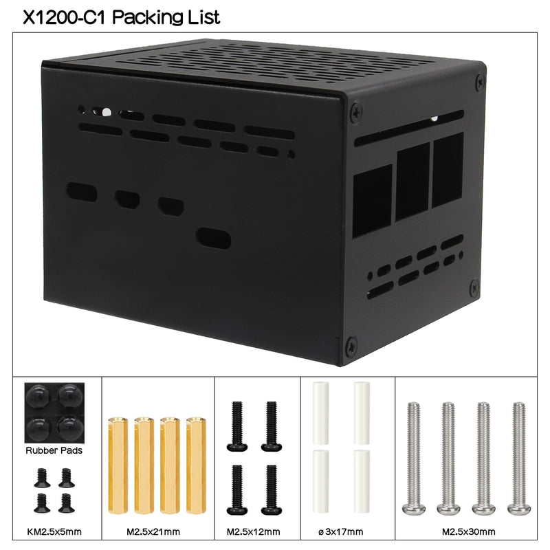 Geekworm X1200-C1 Metal Case for Raspberry Pi 5 and X1200 UPS | Compatible with Active Cooler & Top PCIe to M.2 NVMe SSD HAT