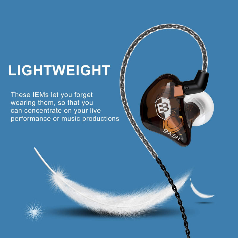 BASN Bsinger BC100 in Ear Monitor Headphones,Brown | Universal Fit Noise Isolating IEM Earphones for Musicians Singers Studio Audiophiles Brown