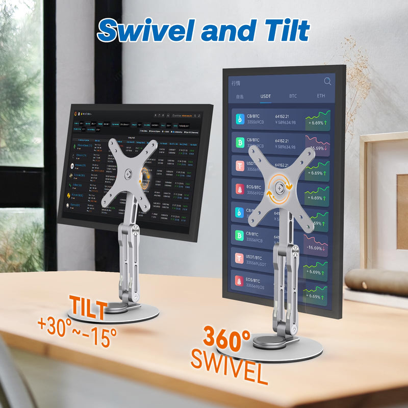 [AUSTRALIA] - Swivel and Tilt Stand for Echo Show 15, Vesa Monitor Stand, Three-Hinge Adjustable Angle and Height with 360° Rotation Base, Supports Switching Between Landscape and Portrait Screens(White) White 