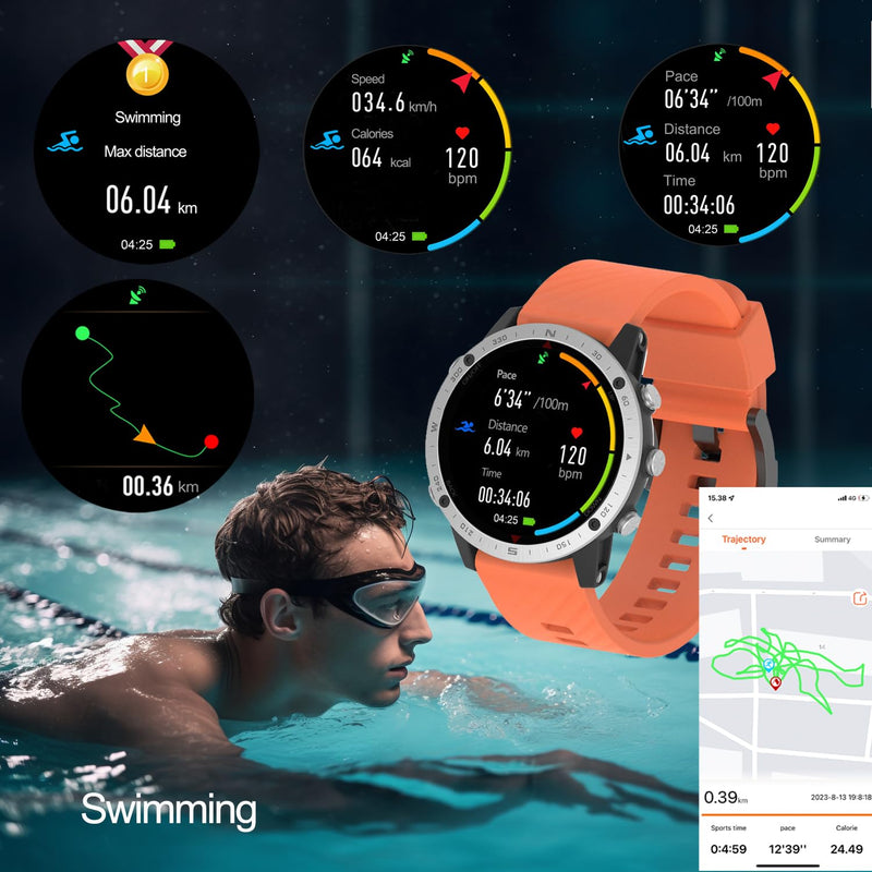 SUNROAD GPS Sports Watch Navigation Fitness Tracker Running Swimming Cycling Altimeter Barometer Compass Snorkeling Dive Fishing Fashion Digital Wristwatch