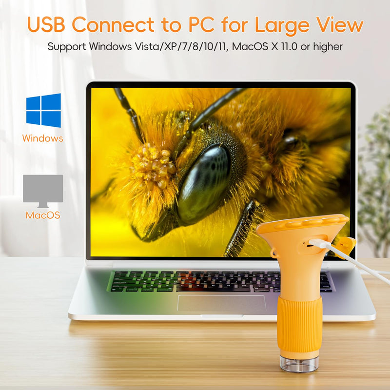 [AUSTRALIA] - Microscope for Kids, SKYBASIC 2" IPS Screen 1000X Handheld Digital Microscopes HD Pocket Portable Mini USB Microscope Camera, PC Compatible, Science Edu Fun Birthday Gifts Toys for Children Students Orange 