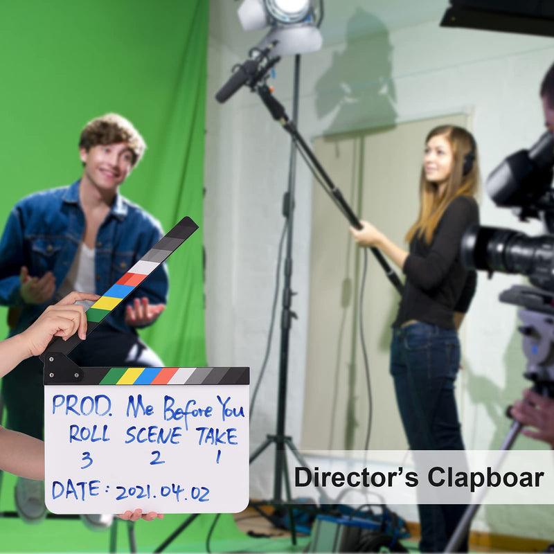 Andoer 30 x 24cm Acrylic Film Clapboard Movie Directors Clapper Board Slate Cut Action Scene Blank Clap Board Dry Erase with Multicolored Sticks