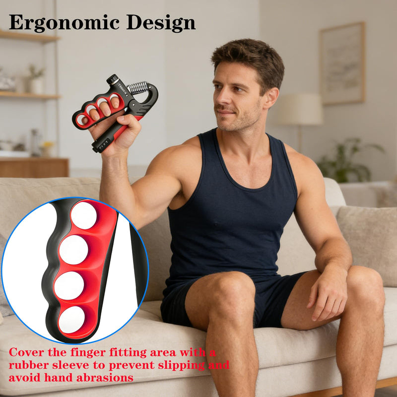 Hand Gripper Strengthener, 11-220LBs Adjustable Resistance Grip Strength Trainer with Counter, Forearm Exerciser for Injury Recovery and Muscle Building Red-2PCS