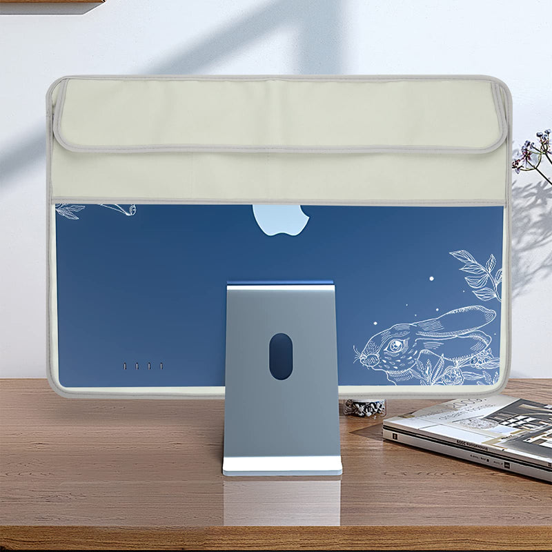 Monitor Dust Cover for iMac 24”, TXEsign Wrinkle Resistant PU Leather Protective Screen Dust Cover Sleeve with Rear Pocket Compatible with iMac 24 inch (Grey-New Flame Retardant PU) Grey-Flame Retardant PU