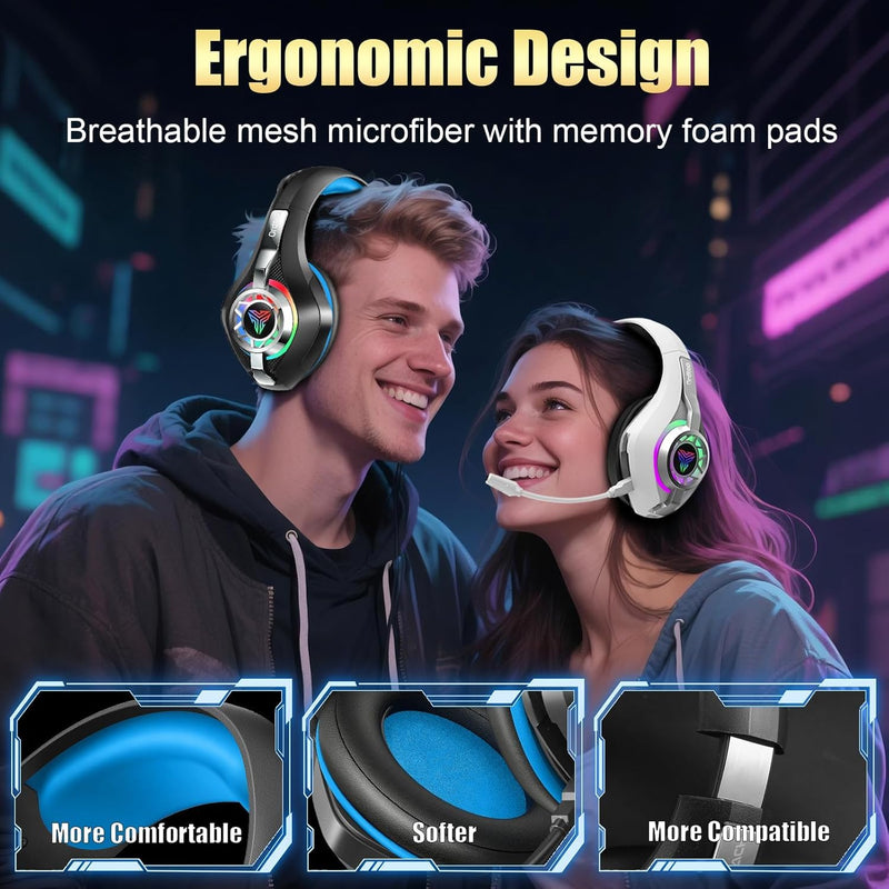 2.4GHz Wireless Gaming Headsets for PS5/PS4/Switch, 2026 RGB Noise Cancelling Headphones with Mics, 4-in-1 Connection, 7.1 Surround Sound, 40mm Drivers, Memory Foam, 45H Wireless Gaming Headphones