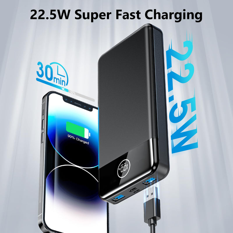 Portable Charger, 33800mAh Power Bank, 22.5W Fast Charging Battery Pack with USB C/USB A Output, Digital Display Portable Phone Charger for iPhone 15/14/13 Pro Samsung Google Android Cell Phone etc Black