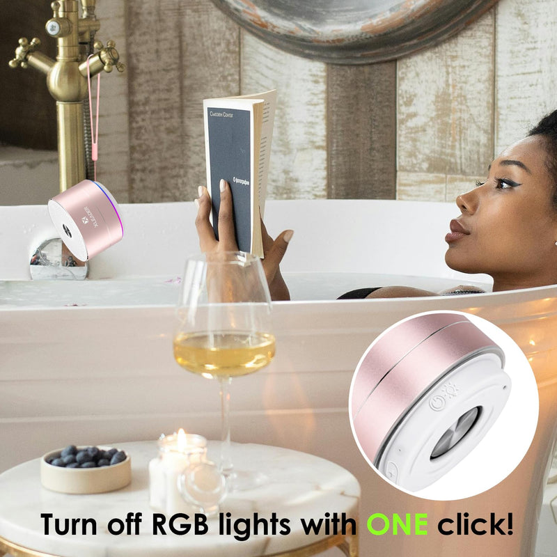 [AUSTRALIA] - Mini Bluetooth Shower Speaker, IPX6 Waterproof Speaker, with RGB Lights, Mic, Portable Silicone Lanyard, Suction Cup, Clear Sound&Rich Bass, 12h Playtime, Small Pink Gifts for Girls Women Pink Rose Gold 