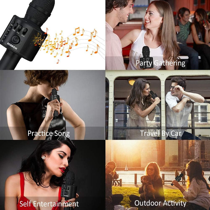 [AUSTRALIA] - BONAOK Wireless Bluetooth Karaoke Microphone,3-in-1 Portable Handheld Karaoke Mic Speaker Machine Home Party Birthday for All Smartphones Q37 (Black) Black 