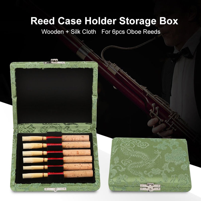 Oboe Reed Case,Protect Against Moisture Wooden + Silk Cloth Cover Reed Case Holder Storage Box for 6pcs Oboe Reeds Maple Wooden (Green) Green