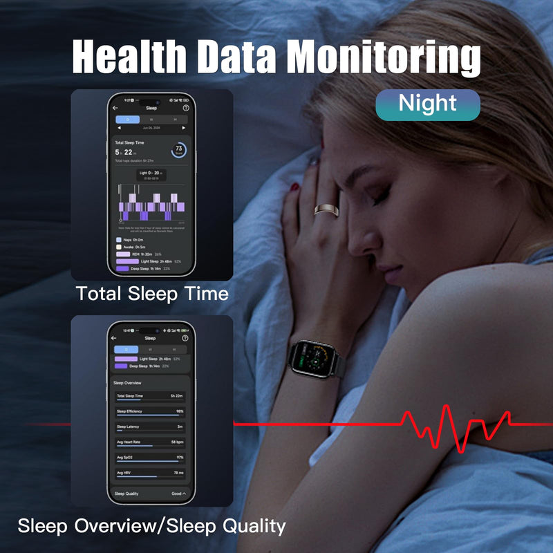 Smart Ring Health Tracker for Women Men, Sleep Tracker with Heart Rate and Blood Oxygen, Fitness Ring for Activity Monitoring, 15 Days Battery, No Subscription, Titanium Alloy(Black, #8)