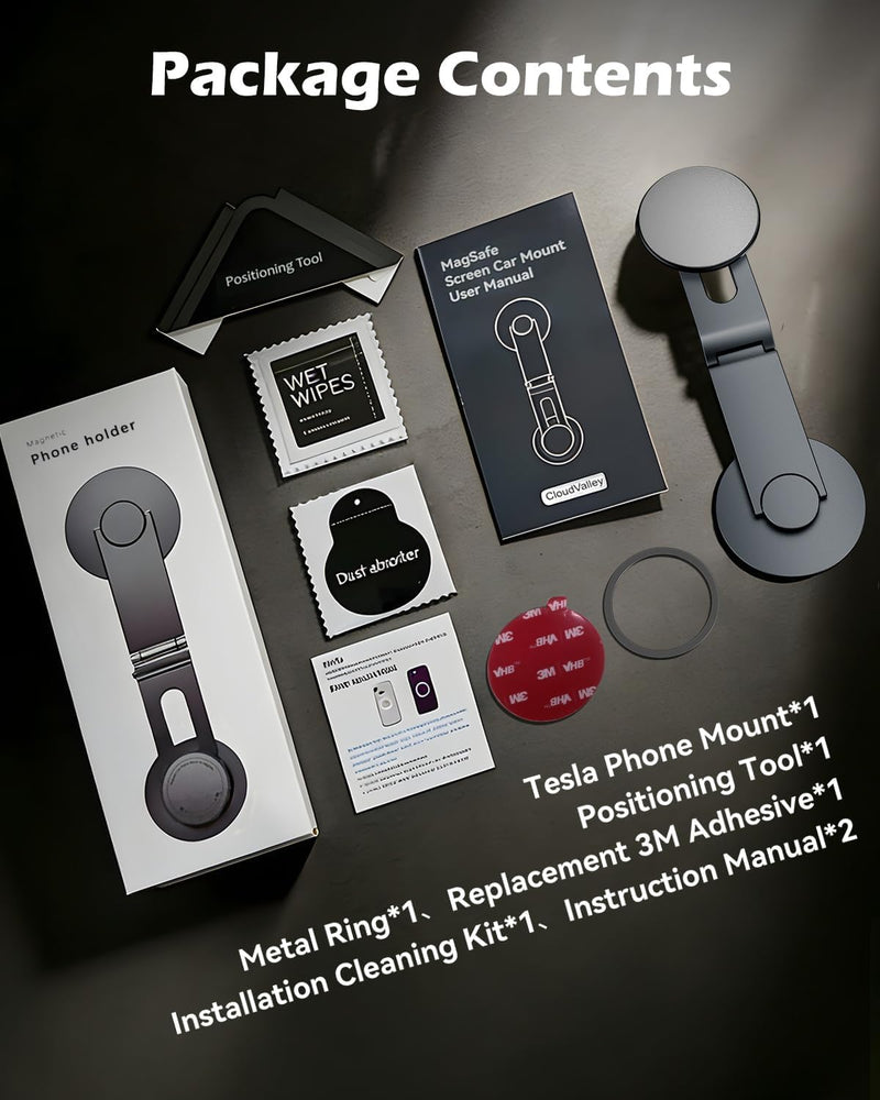 Tesla Model 3/Y Phone Mount, Magnetic Car Metal Holder with Strong Magnet | 【Foldable & Extendable Hidden Design】Tesla Screen Stand for 3/Y/S/X/Cybertruck, Designed for MagSafe iPhone