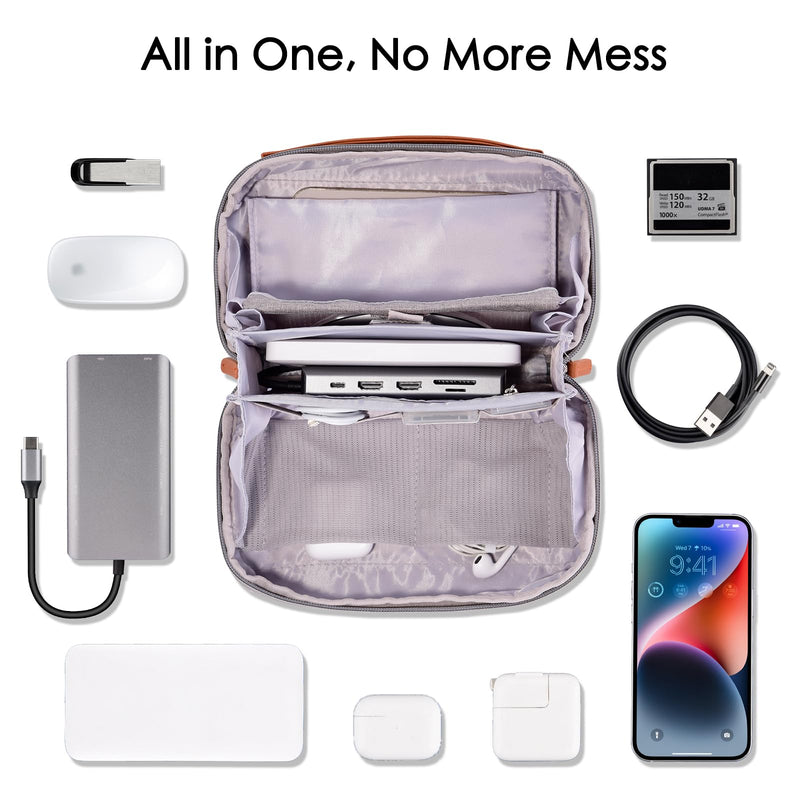 DDgro Electronics Organizer Travel Pouch - Perfect Accessory Bag for Electronics, MacBook Charger & Cords, Cables, Hard Drive (Light Grey-Brown) Light Grey-Brown