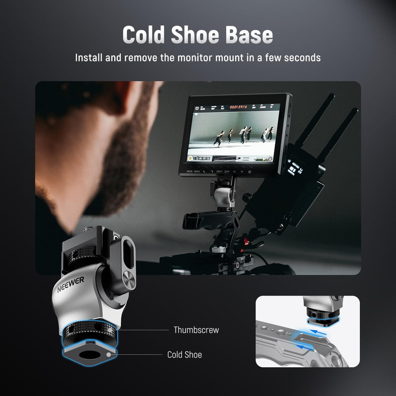 NEEWER Color Blocking Camera Monitor Mount with Cold Shoe, Anti Twist 1/4" Screw, 360° Swivel 180° Tilt Damping, Compatible with Atomos Ninja V 5"&7" Field Monitor Compatible with SmallRig Cage, MA013