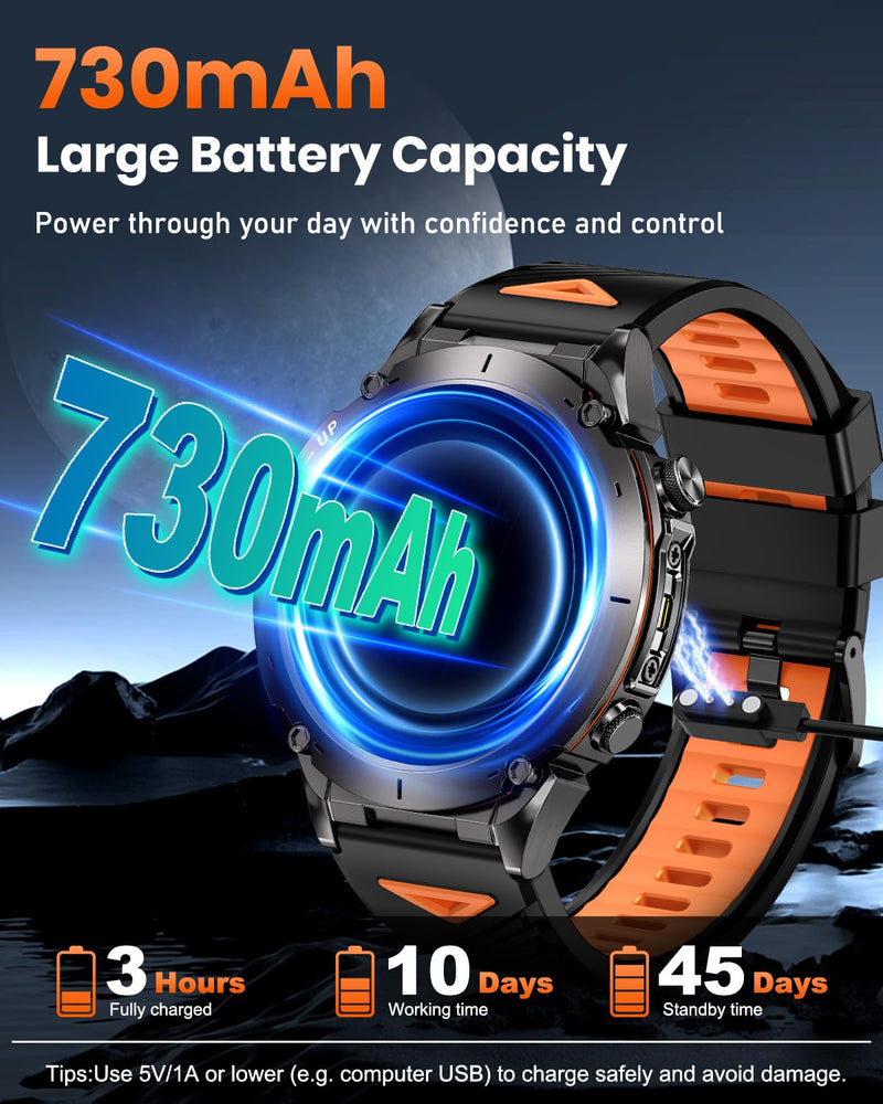 GPS Military Smart Watch for Men with Flashlight, 1.43'' AMOLED Smartwatch with Bluetooth Calling, 730mAh Battery, IP68 Waterproof, 170+ Sports Modes, Compatible with Android & iPhone