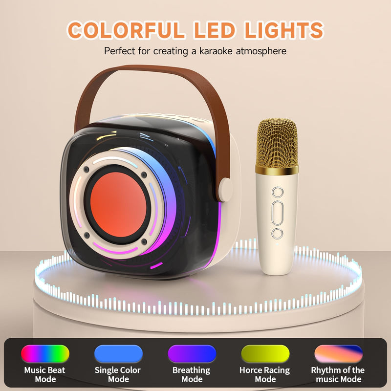 [AUSTRALIA] - Karaoke Machine with 1 Wireless Mircophone for Adults Kids, Portable Bluetooth Karaoke Speaker with 3.5" Full-Range Speaker and Colorful LED Lights, Support USB/TF Card/AUX (1Mics) 1Mics 