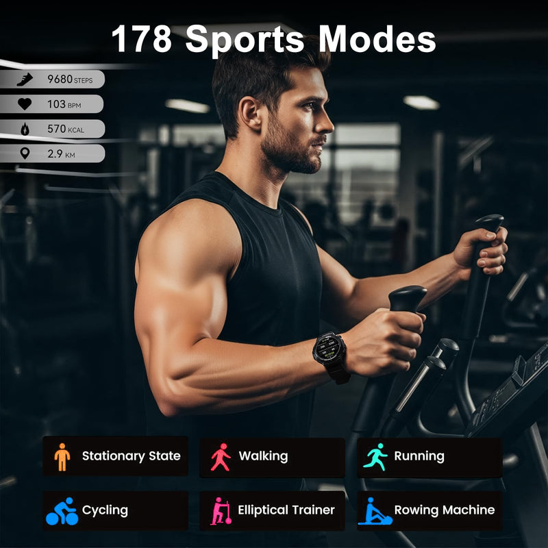 Military Smart Watch for Men Women,1.5" HD Touchscreen Rugged Fitness Tracker Smartwatch, Bluetooth Dual-mode GPS,3ATM Waterproof,170+ Sport Modes with Heart Rate/Sleep Monitor Watch for Android/ios