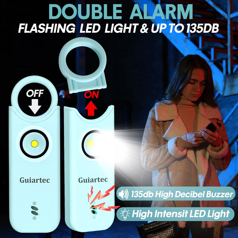 Rechargeable Personal Safety Alarm for Women, 135 dB Loud Self Defense Keychain Siren with LED Strobe Light, Personal Emergency Security Safe Devices Key Chain Alarms for Women Kids Elderly (Aqua) Aqua