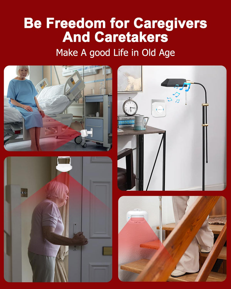 [AUSTRALIA] - CallToU Bed Sensor Alarm and Fall Prevention for Elderly/Dementia/Patient Wireless Caregiver Pager Motion Sensor Alarms System Motion Detector Alert Monitor System 500+FT, Bed Alarm for Elderly Adult 1 Receiver+ 2 Motion Sensors 