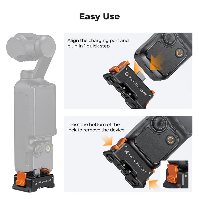 [AUSTRALIA] - K&F Concept Charging Adapter Base for DJI Osmo Pocket 3, Desktop Type-C Charging Dock Fit Arca-Swiss Standard, with 1/4 Screw Hole/Folding Finger, Aluminum Alloy Bracket 