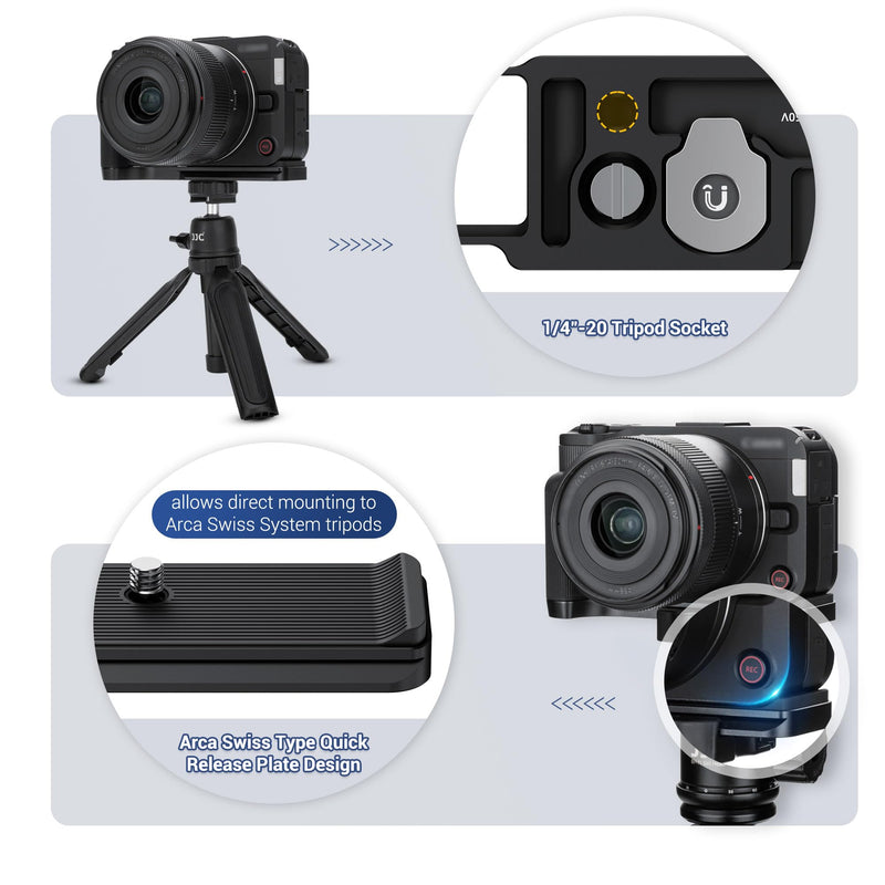 [AUSTRALIA] - JJC Metal Hand Grip L Bracket for Canon EOS R50 V Camera(Not for R50), R50V Handgrip with Cold Shoe Mount, Silicone Handle, Anti-Slip Pad, Arca Swiss Quick Release Plate & 1/4"-20 Tripod Hole, Black 