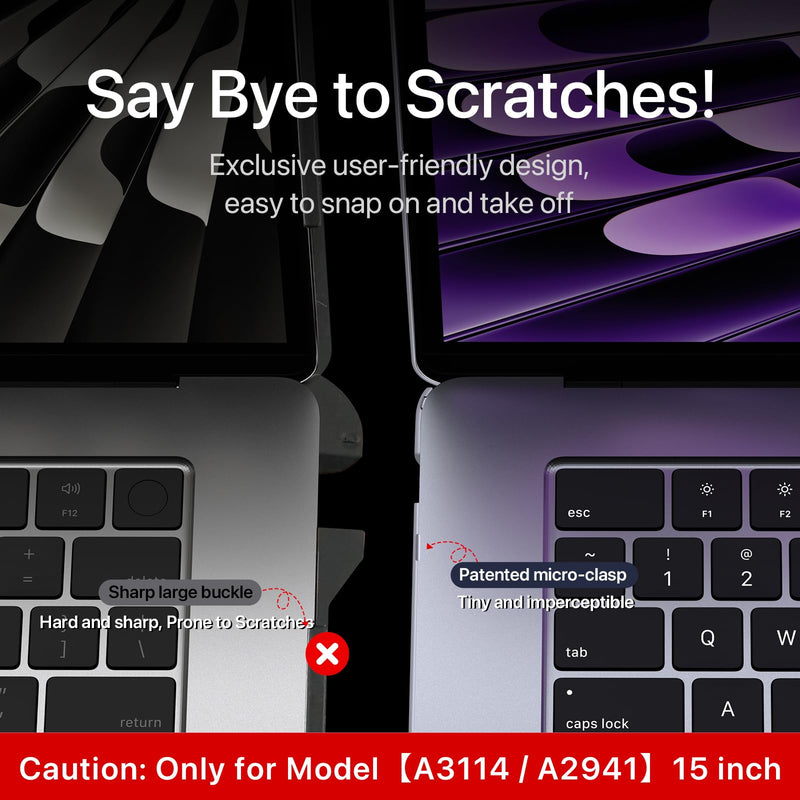 Invisible Armor for MacBook Air 15 inch Case 2023 2024 New M3 M2 [Same as Bare Device] [Scientific Slim] Protective Hard Shell Translucent Cover for Laptop Model A3114 A2941 - Matte Clear